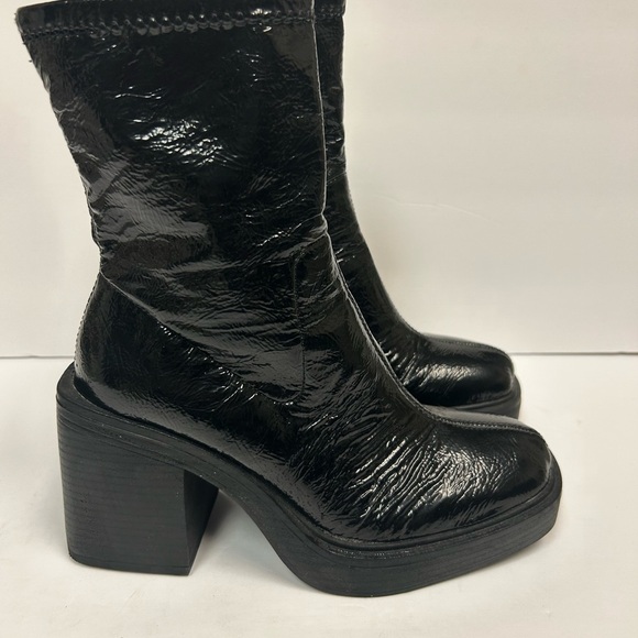 Kenneth Cole Ankle Boots Women 6 Black Chunky Amber Square Toe Pull On Y2k 90s - Picture 2 of 10